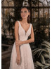 Beaded Ivory Lace Tulle Wedding Dress With Blush Lining